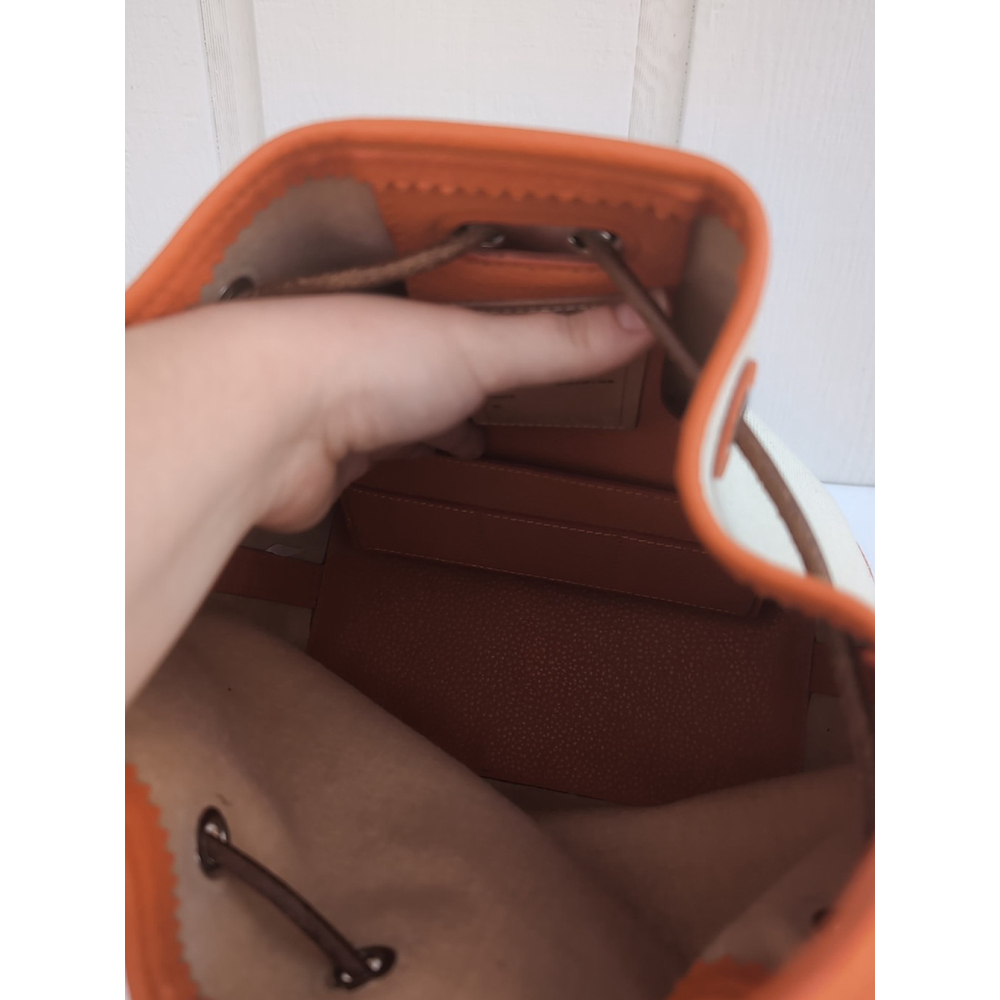 Oncour French Leather Drawstring Bucket Bag Beige Orange - Picture 12 of 16